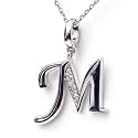 Silver Diamond Initial Pendant "M" with Silver Chain