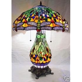 Dragonfly Stained Glass Tiffany Table Lamp Lamps with Lit Base-this Is Lifetime Int... by Lifetime International Inc