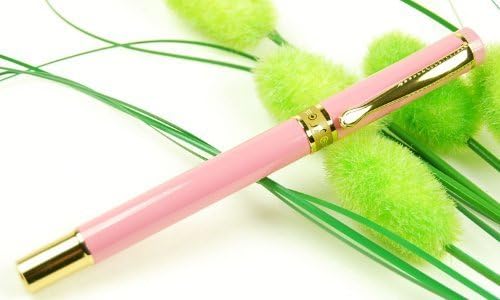 Fashion Vivid Pink Golden Carve Ring Head Nib M 18kgp with Push in Style Ink Converter