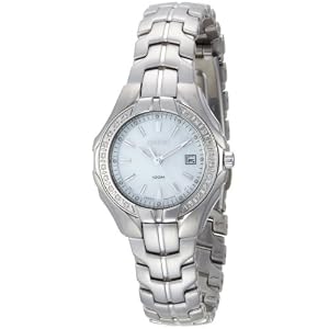 Seiko Women's Silver-Tone White Mother Of Pearl Dial 22 Diamonds Watch #SXDB69