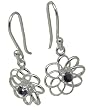 925 Sterling Silver Lacy Dainty Flower Dangle Earring with Black Austrian Crystal Center By Tomas