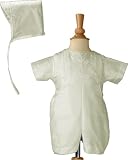 Silk Dupioni Christening Baptism Romper with Embroidered Cross and Hat