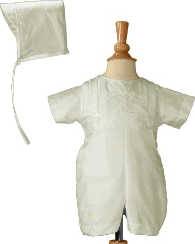 Silk Dupioni Christening Baptism Romper with Embroidered Cross and Hat