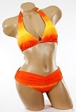 Sexy Cute Juniors Multi Orange Sunset Ruched Band Two Piece Halter Bikini Swimsuit