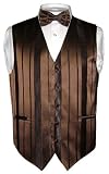 Men's Dress Vest & BOWTIE Dark Brown Woven Stripe Design BOW TIE Set for Suit or Tuxedo