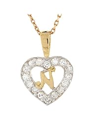 14K Gold Letter N CZ Initial Heart Charm Pendant