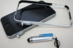 Cross Line Bumper Case Metal Aluminum Frame w/Touch Pen - iPhone 4 4G - Silver color