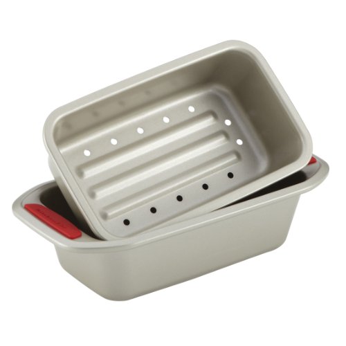KitchenAid Gourmet Nonstick Bakeware 2-Piece Meatloaf Pan Set with Red Anti-Slip Grips