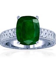 18K White Gold Cushion Cut Emerald Fana Designer Ring