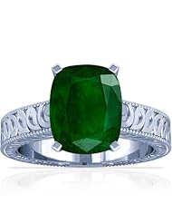 14K White Gold Cushion Cut Emerald Fana Designer Ring