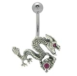Dragon Belly Button Ring with Purple Cz Gems