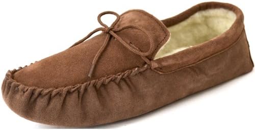 Snugrugs Men's Suede Sheepskin Moccasin Slippers With Soft Sole