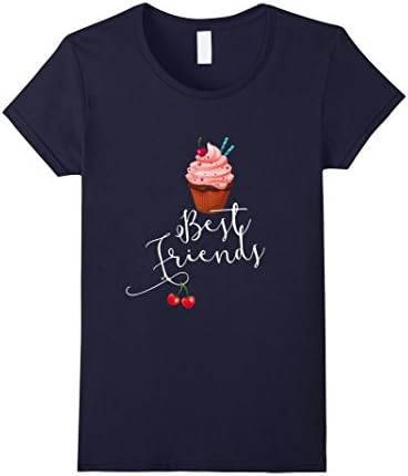 Women's Sweet cupcakes best friend love cherry pink cream T-Shirt Small Navy