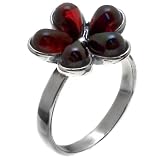 Certified Genuine Cherry Amber and Sterling Silver Flower Ring