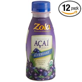 Zola Brazilian Superfruits Acai Juice with Blueberry, 12-Ounce Bottles (Pack of 12)