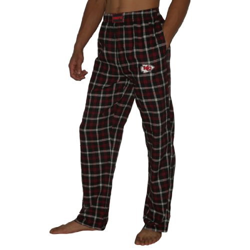 Mens NFL Kansas City Chiefs Plaid Cotton Thermal Sleepwear / Pajama Pants - Black & Red (Size: S)