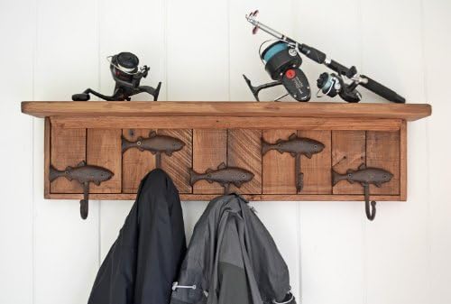 Alpine Craft Works Wooden Coat Rack / Wall Mount (CR02-36-BRN-FISH)