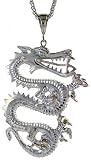 Sterling Silver 2 1/4 (57 mm) Diamond Cut Dragon Pendant