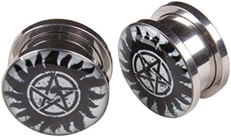 Punk Steampunk Popular Pentacle Pattern Acrylic Piercing Ear Plugs Earrings (12mm)