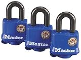 Master Lock 312TRI Laminated Padlocks with Blue Thermoplastic Shell, 1-9/16-Inch, 3-Pack