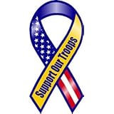 Blue and Yellow Support Our Troops Ribbon Magnet