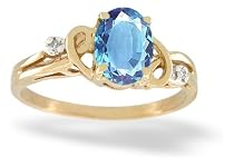 14K Yellow Gold Genuine Oval Blue Topaz and Diamond Ring