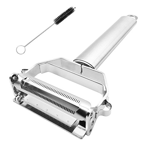 WinArrow 6.3inch Ergonomically Designed Ultra Sharp Stainless Steel Dual Julienne and Vegetable Peeler with Cleaning Brush / Dishwasher Safe