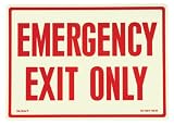 Jessup EG-7520-F-108-RP Emergency Exit Only - Sign, Red Letters on Photoluminescent Background, 14-by-10-Inch