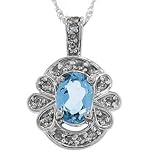 1cttw Blue Topaz & Diamond White Gold Pendant Necklace