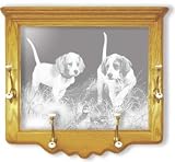 Wall Mounted Etched Mirror Coat Rack - Dog Art Etching - Solid Oak, Hand-Rubbed Finish, 26 x 22 inches
