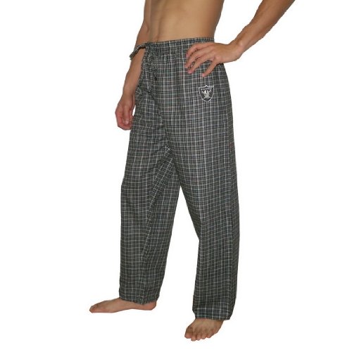 Mens NFL Oakland Raiders Plaid Cotton Thermal Sleepwear / Pajama Pants - Black & White (Size: XL)