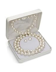 Sterling Silver 925 9-10mm White Hand-pick Genuine Cultured Freshwater High Luster Pearl 18" Necklace, 7" Bracelet and Stud Earring Jewelry Set.