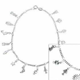 Sterling Silver Figaro Charm Chain Anklet by Anklets