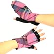 Winter Wool Plaid Flip Top Fingerless Snug Gloves Pink