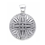 Sterling Silver Woven Sunray Medallion St. Bridget - Brigid's Brigit Celtic Cross Knot Pendant