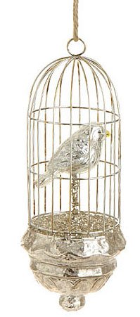 8″ Antiqued Speckled Glass Bird in Birdcage Christmas Ornament
