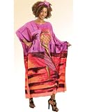 African Woman Gathering Water Caftan Kaftan with Matching Headwrap - Available in Orange, Blue or Purple