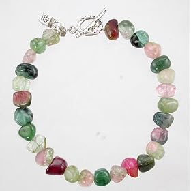Pink and Green Tourmaline Bead Bracelet with Sterling Silver, #9392 by Taos Trading Bracelets