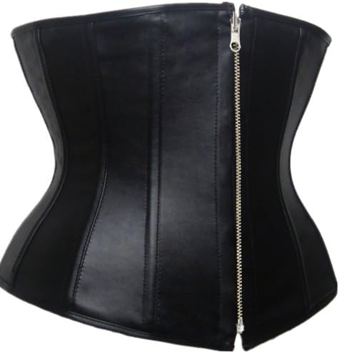 Erlion Black Underbust Slim Waist Trainning Zipper Front Faux Leather Corset
