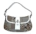 Authentic Signature C Patchwork Flap Hobo Shoulder Bag 12316 Khaki White Le...