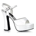 5 Inch Women's Sexy Evening Shoe Chunky Heel Ankle Strap Platform Sandal White Patent