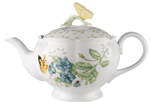 Lenox Butterfly Meadow Fine Porcelain Teapot with Lid On Sale