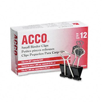ACCO 72020 - Small Binder Clips, Steel Wire, 5/16 Cap., 3/4w, Black/Silver, Dozen