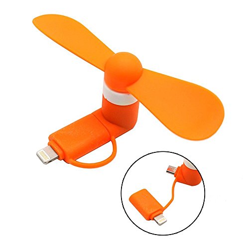 USB Phone Fan USB Fan Mini Fan for iPhone 6/6S &amp; 6 Plus/6s Plus &amp; iPhone 5/5S &amp; iPad Air Fashion Portable 2 in 1 Micro USB Fan Hot Weather Electronics for Android and Samsung Phone  (Orange)
