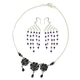 Earring Necklace Set Silver Amethyst Jewelry (gnklcs306) by ShalinCraft
