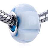 Pandora Style Bead Snow White Stripe Pattern European Charm Bead Fits Pandora Bracelet thumbnail
