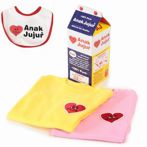 Anak Jujur長袖ロンパ2枚組イエローピンク 【通販限定特典ミニビブ付き】