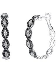 Ze Sterling Silver 1.40ct tw Black and White Diamond Hoop Earrings
