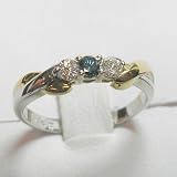 14K Two-Tone Gold Blue and White Diamond Three-Stone Ring