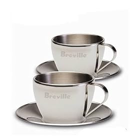 Click here to buy Stainless Steel Cappuccino Cups and Saucers - Set of 2 by Breville.